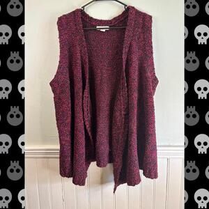 Coldwater Creek Bouclé Knit Vest Cardigan | XL 16 | Burgundy Open Front Sweater